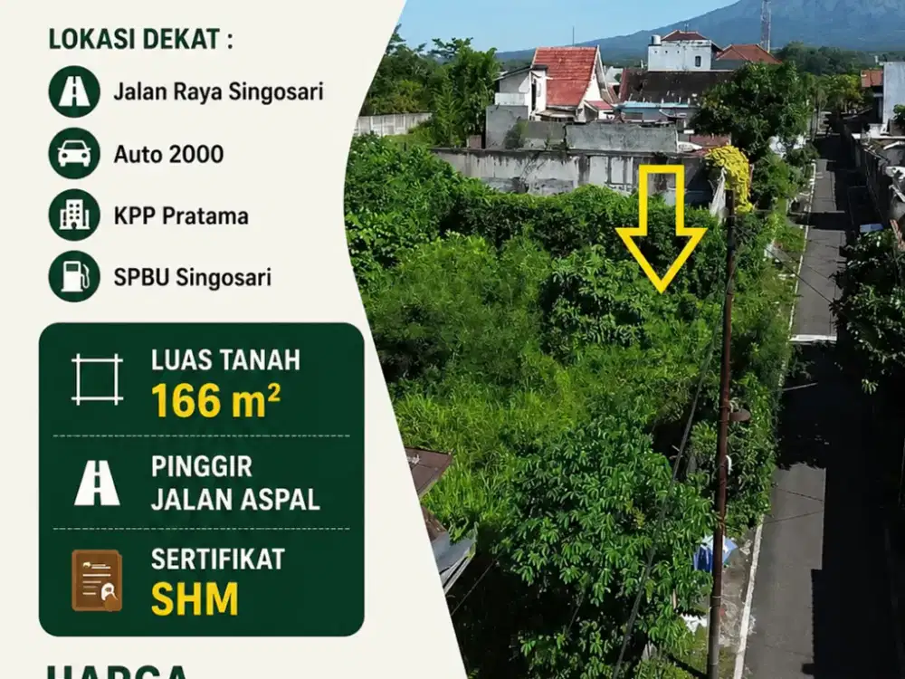 Tanah Strategis Singosari Dekat Jalan Raya SHM Pinggir Aspal Harga 351 Juta