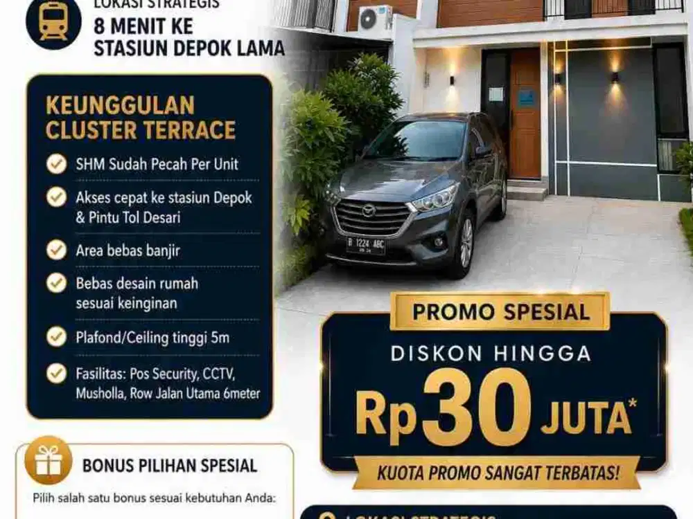 (HOT) Jual Rumah Baru Cluster di Cipayung Kota Depok Dekat Stasiun Citayam