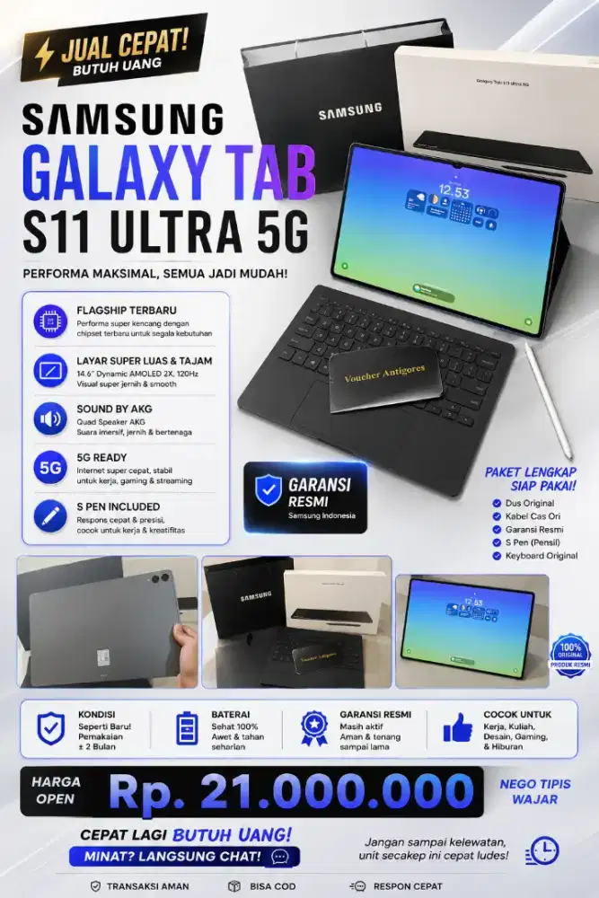 JUAL CEPAT – Samsung Galaxy Tab S11 Ultra 5G
Open Price: Rp21.000.000