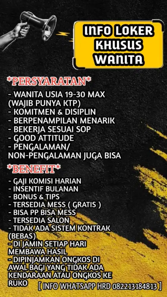 Di cari segera loker kusus wanita yang niat bekerja