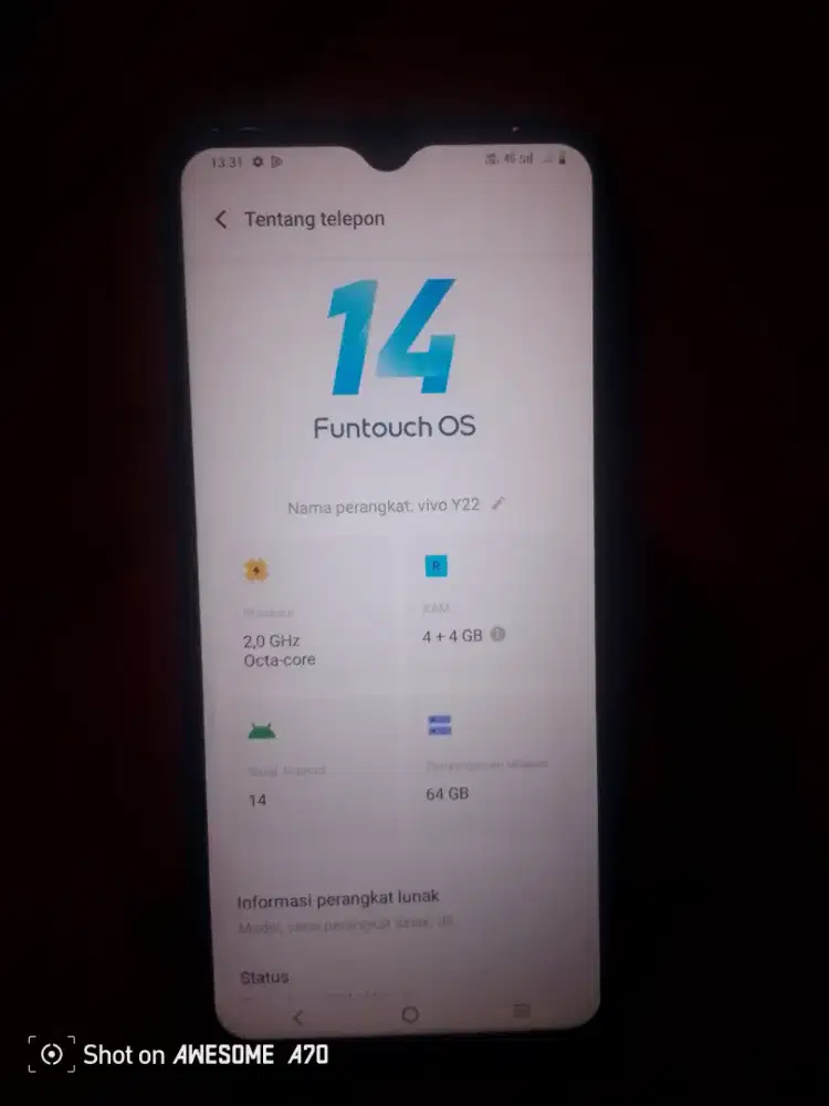Di jual BU hp Vivo Y22 ram 4+4/64, mulus, hp dan casan,lok Jakpus.