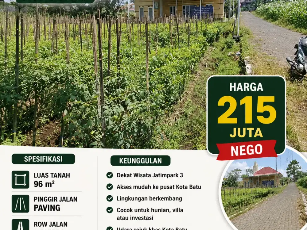 Tanah Murah Dekat Jatim Park 3 Kota Batu Pinggir Jalan Harga 216 Juta