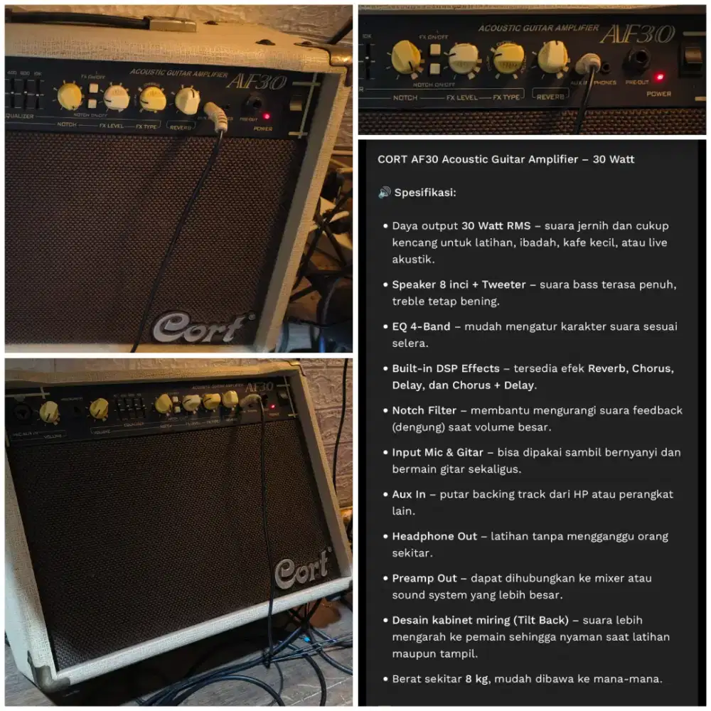 Sound Salon Amply Cort AF30 Dua input untuk Gitar/Piano dan Microphone