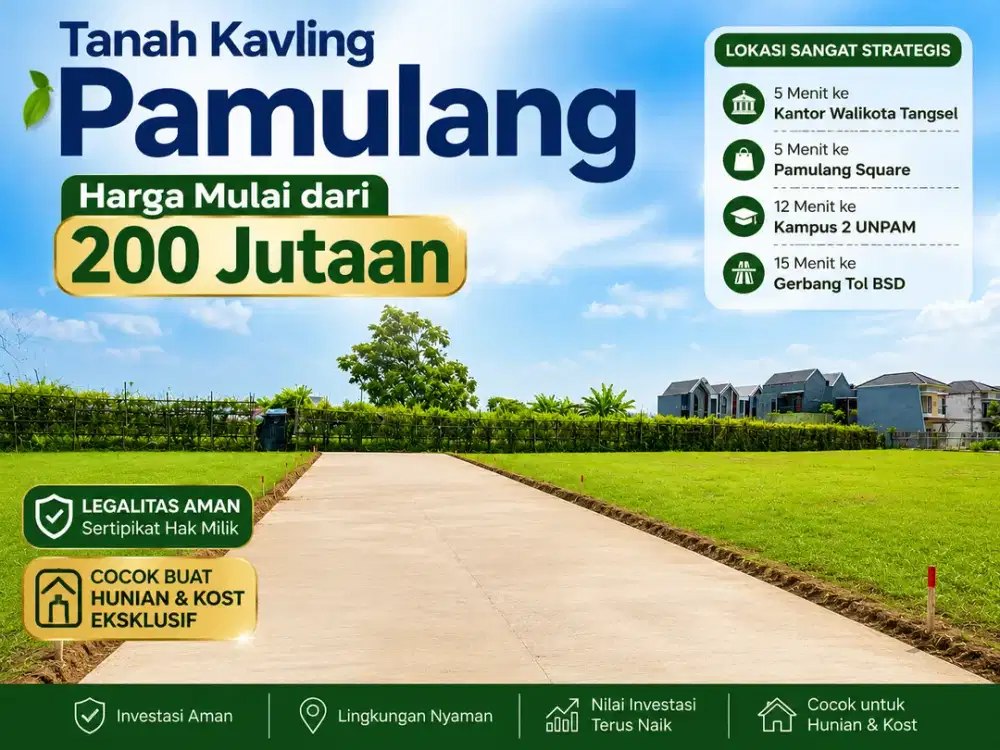 Tanah Murah 12 Menit Kampus 2 UNPAM, Terima SHM per Unit