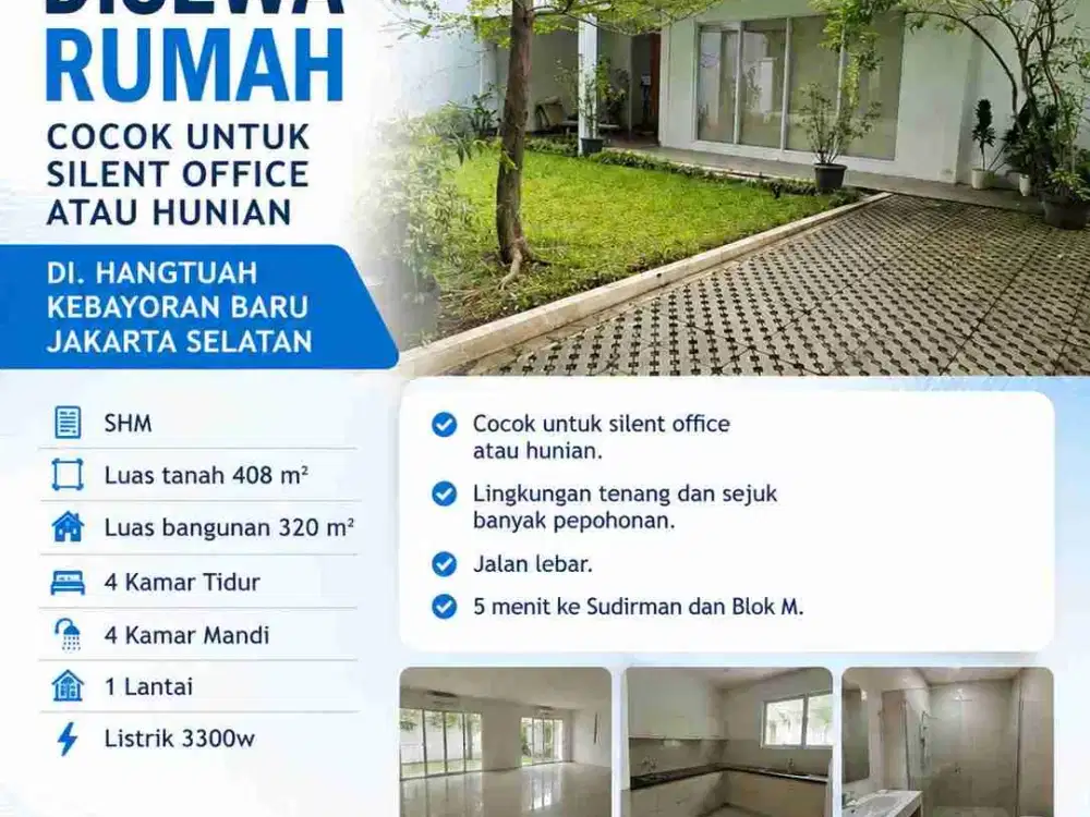 01
DISEWA RUMAH COCOK UNTUK SILENT OFFICE ATAU HUNIAN DI JL. HANGTUAH KEBAYORAN BARU JAKARTA SELATAN
