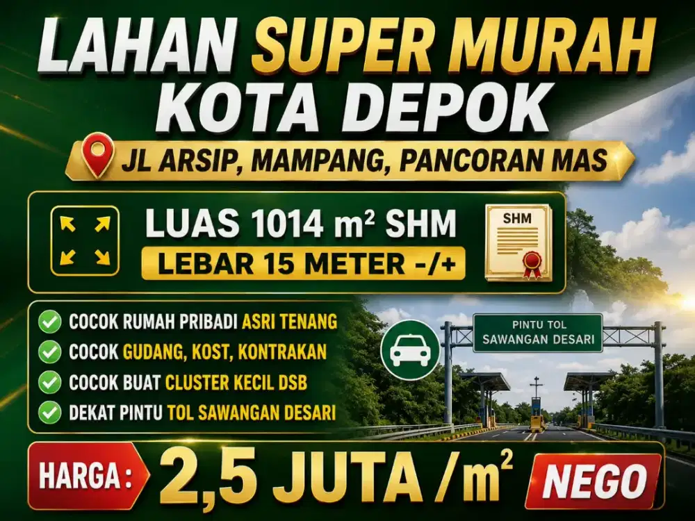 TANAH LAHAN SUPER MURAH JALAN ARSIP MAMPANG PANCORAN MAS KOTA DEPOK