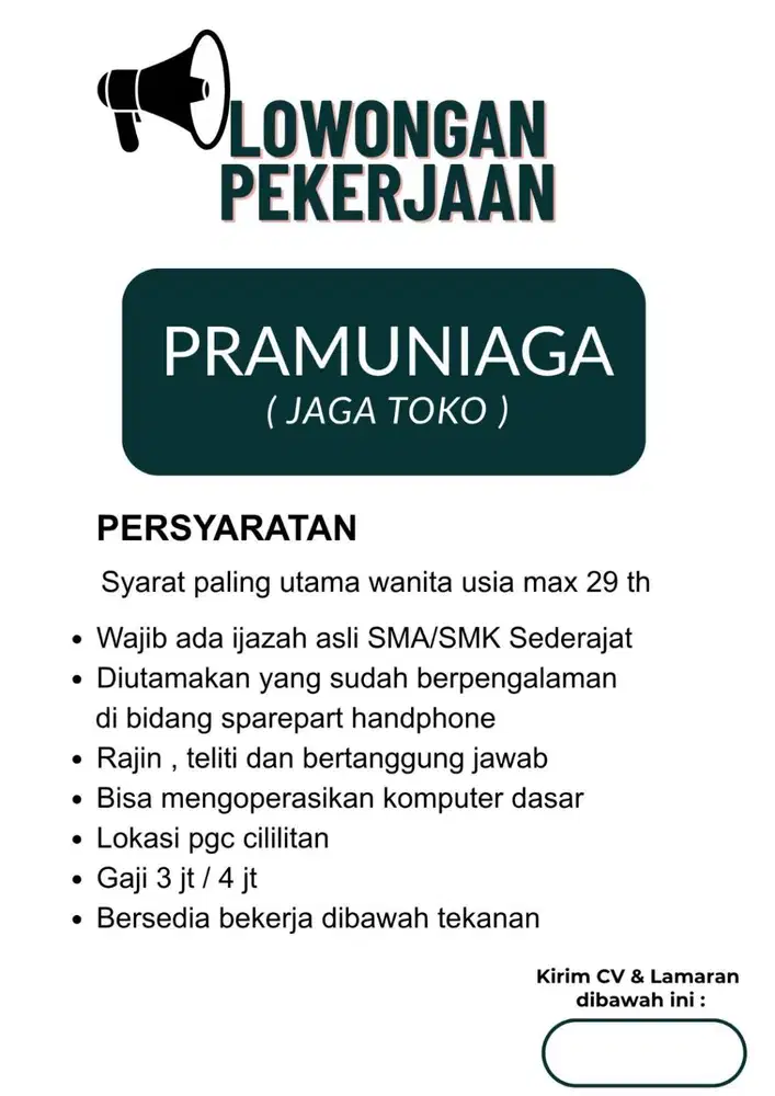 DIBUTUHKAN SEGERA !