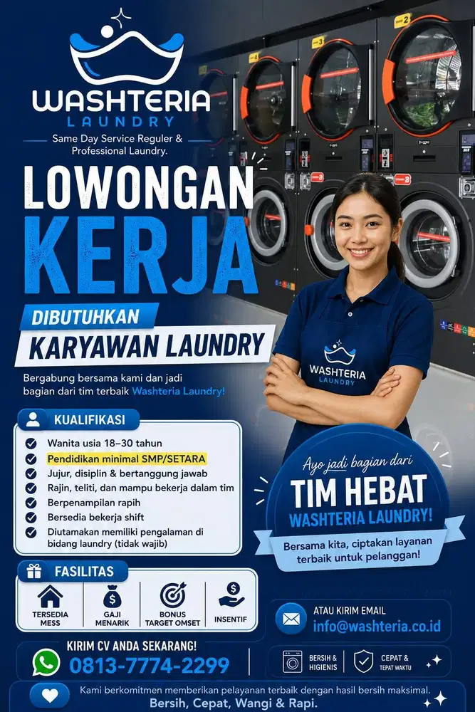 LOWONGAN KERJA Kurir Laundry, Washteria Virginia BSD Tangsel