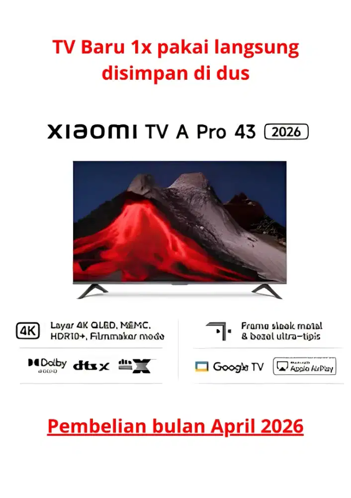 Xiaomi TV A Pro 43 4K QLED 2026 - Baru 1x Pakai Lengkap Dus