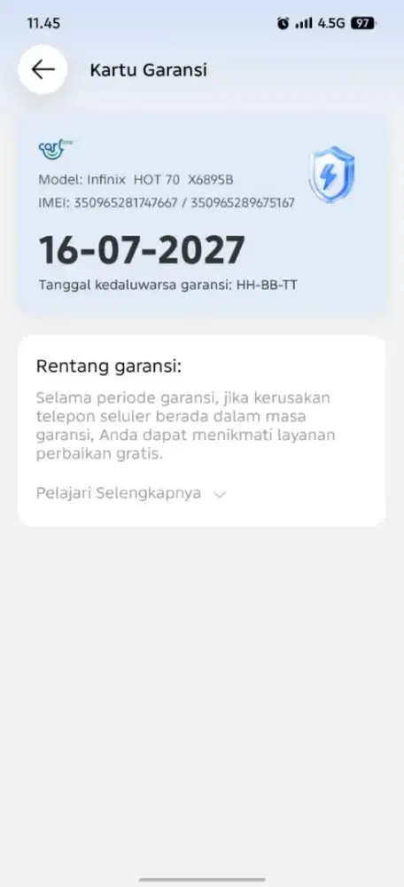 INFINIX HOT 70 6+6/128 3 HARI PAKAI