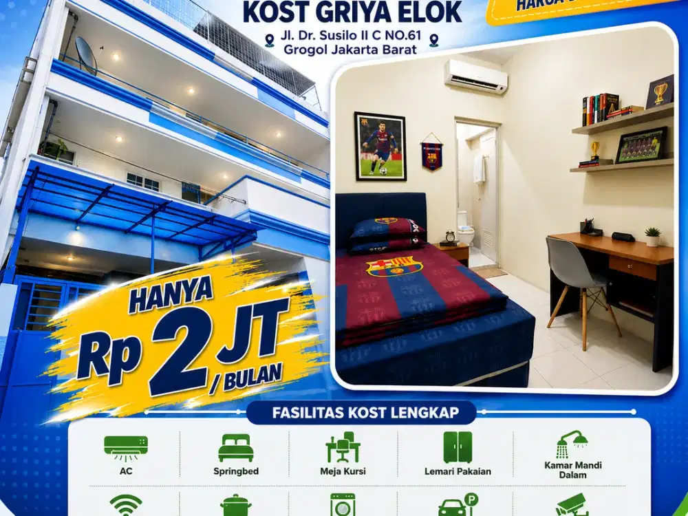 Sewa Kost Premium Campur di Griya Elok Full Furnish Cuma 2 JT/Bulan Hunian Nyaman untuk Mahasiswa & Karyawan Book Now!!