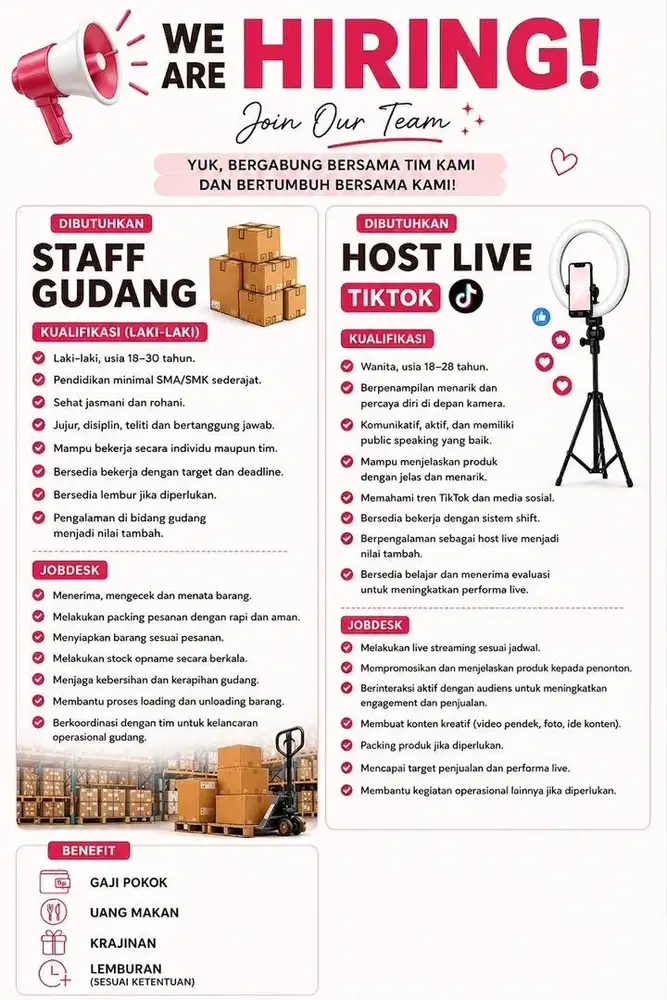 LOWONGAN STAF PACKING & HOST LIVE