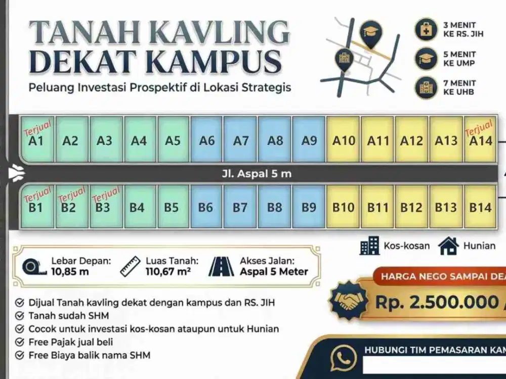 Tanah kavling dekat kampus UMP, RS JIH Kembaran Purwokerto