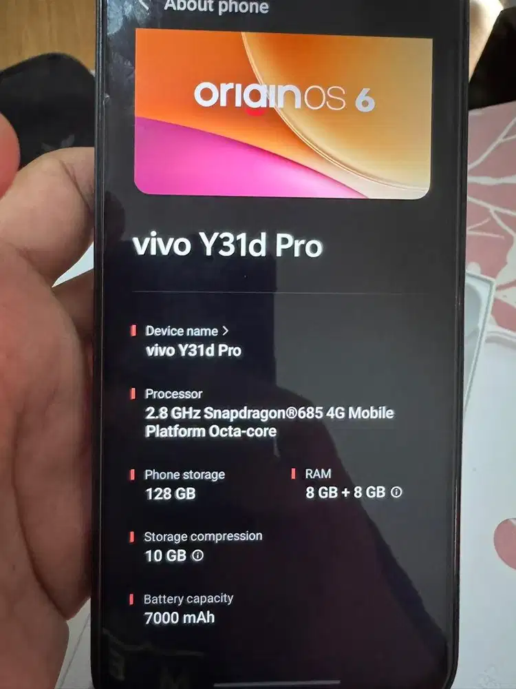 Vivo y31d pro ram 8+8 128GB