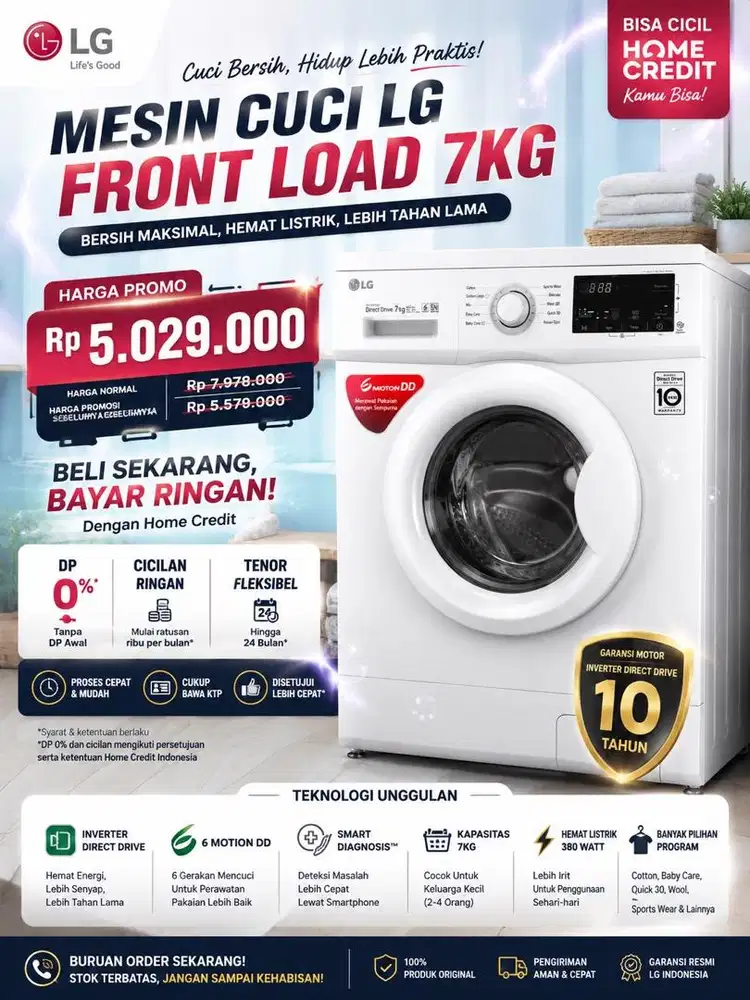 Beli LG Front Load 7KG, bayarnya lebih ringan dengan Home Credit!