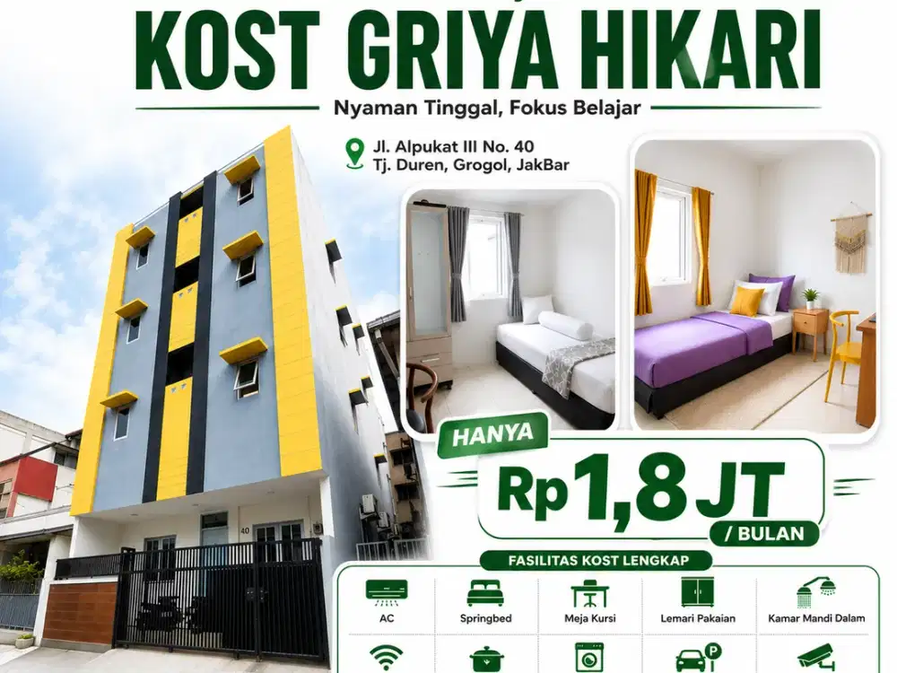 Disewakan Kost Campur Griya Hikari Tj. Duren Jakarta Barat Lokasi Strategis Harga Cuma 1,8Jt/bulan Cocok Untuk Mahasiswa dan Karyawan Book Now!!