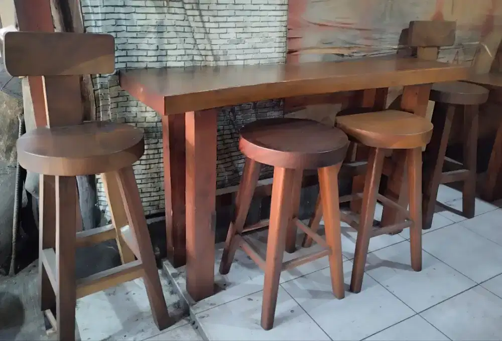 Meja kursi bar / meja Konsul kayu utuh alami