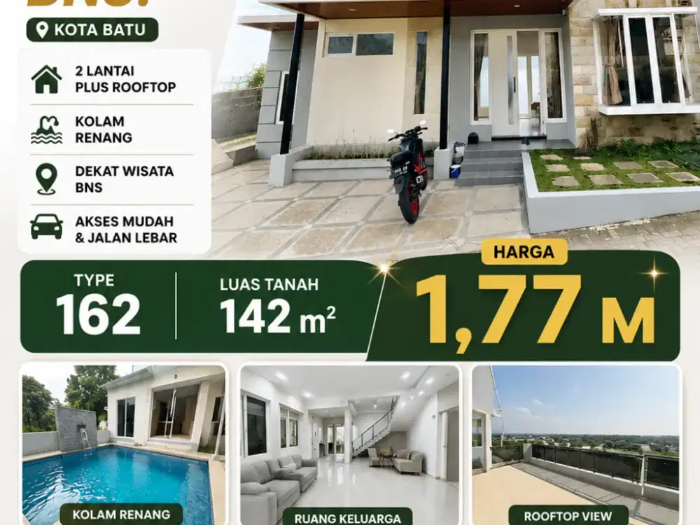 Villa Eksklusif Kota Batu Kolam Renang Rooftop No KPR Angsur 1 Tahun