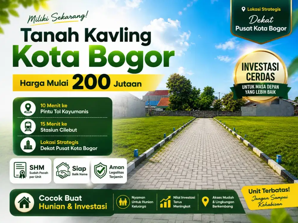 Kavling SHM Siap Balik Nama, 10 Menit Stasiun Cilebut, 2 Jt-an