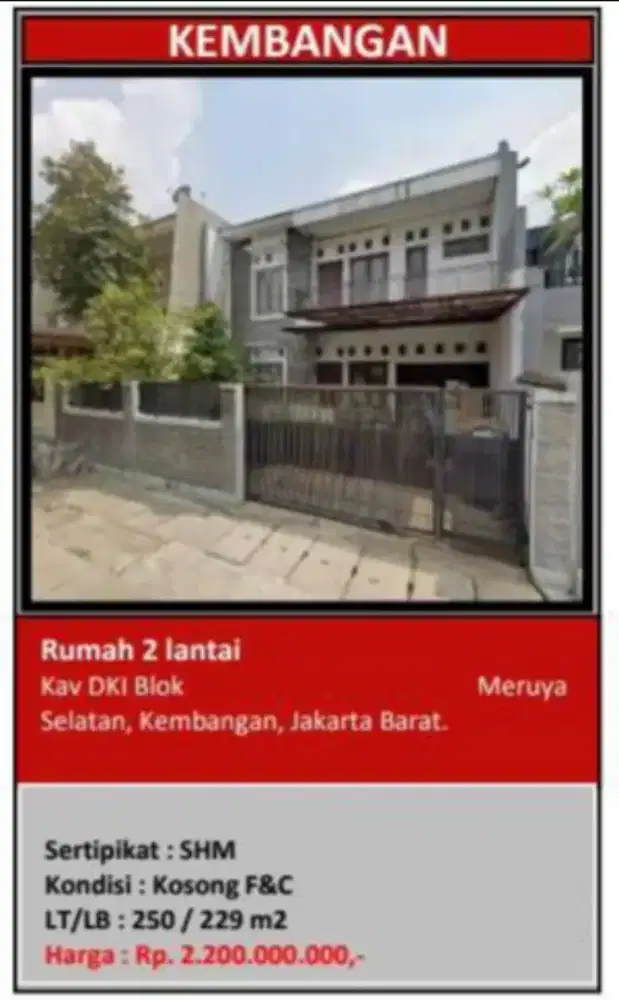 Dijual Rumah Siap Huni 2 Lantai Perumahan Kavling DKI
