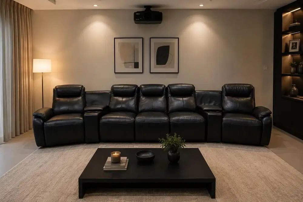 Sofa cheers theatre 5 seater hitam leather