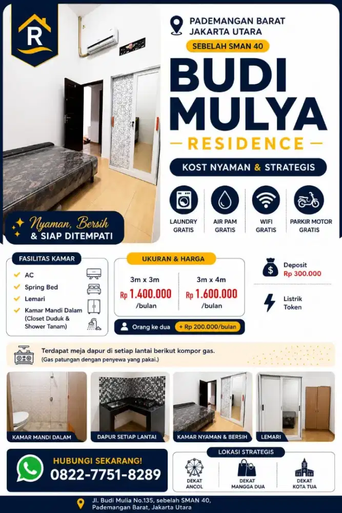 Kost Bulanan AC Pademangan Barat Dekat Ancol | WiFi & Laundry Gratis