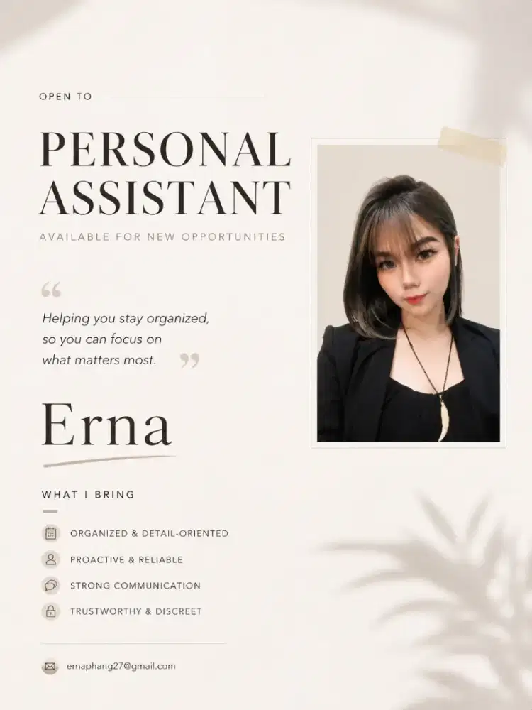 Open to work as a Personal Assistant