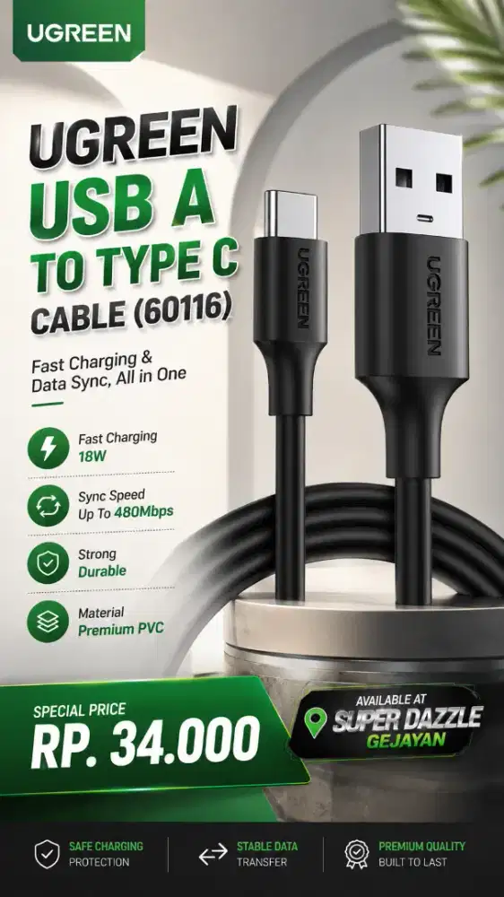 UGREEN USB A TO TYPE C CABLE (60116)