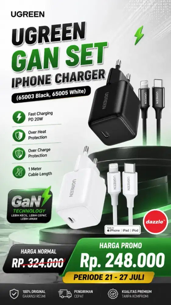UGREEN SET TYPE C TO LIGHTNING CHARGER (65003, 65005)