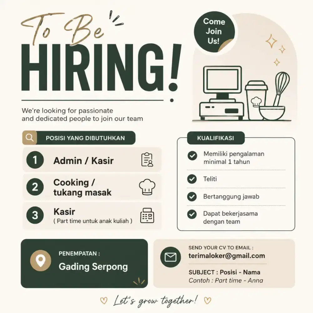 Lowongan Tukang Masak / Bagian Dapur