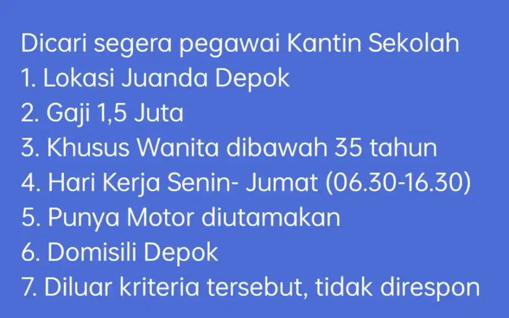 Dicari Segera Pegawai Kantin Sekolah