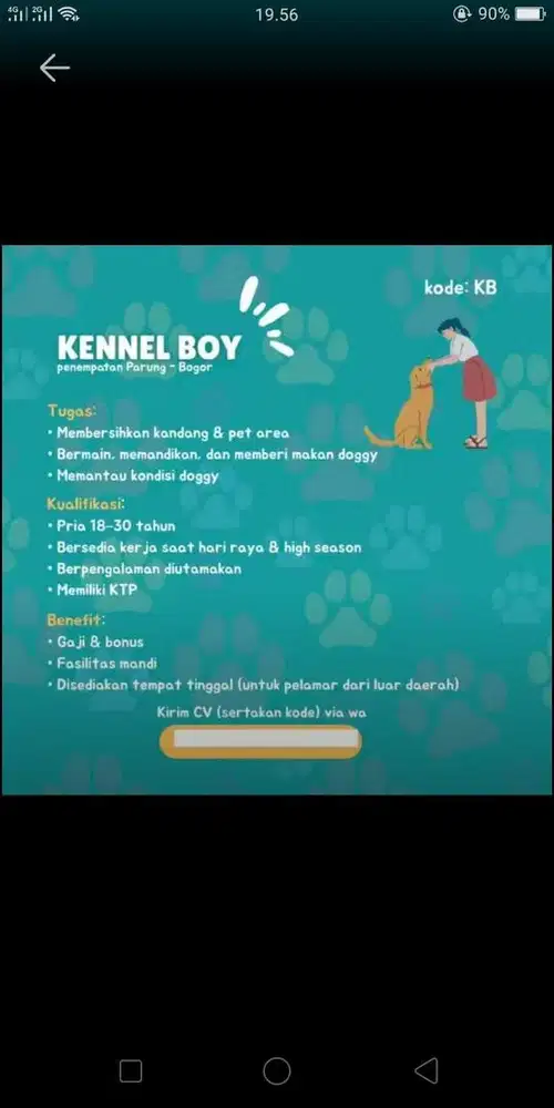 Dibutuhkan kennel boy