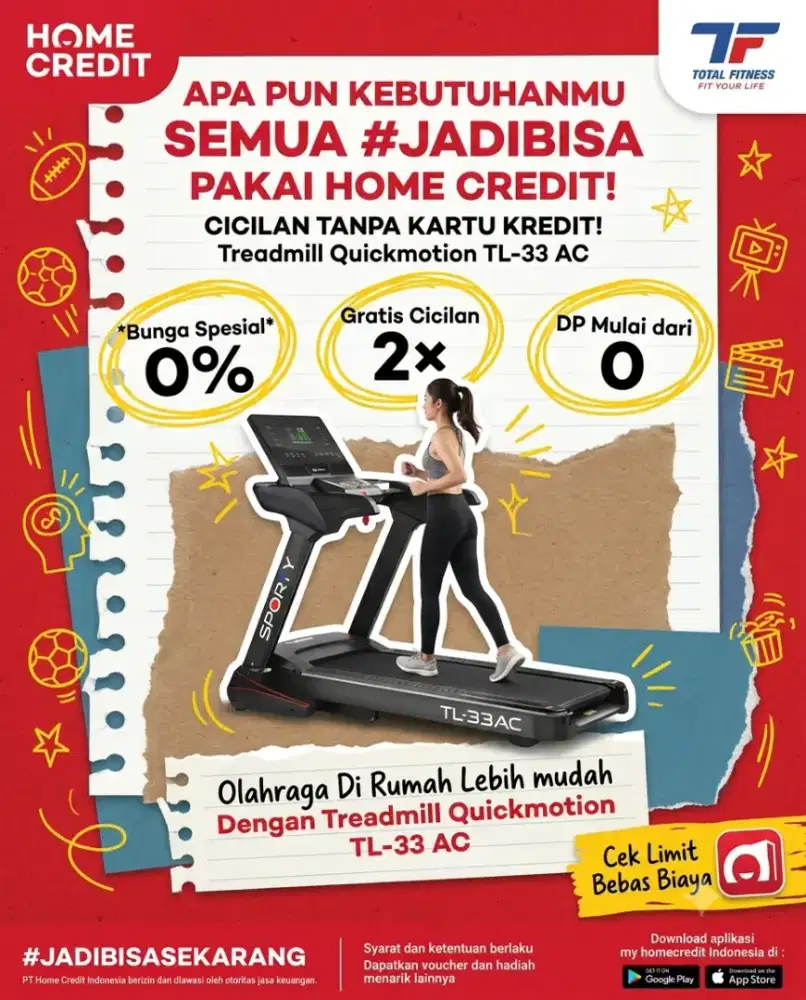 PROMO KREDIT TREADMILL QUICKMOTION TL-33 AC TERMURAH SEKOTA PALEMBANG
