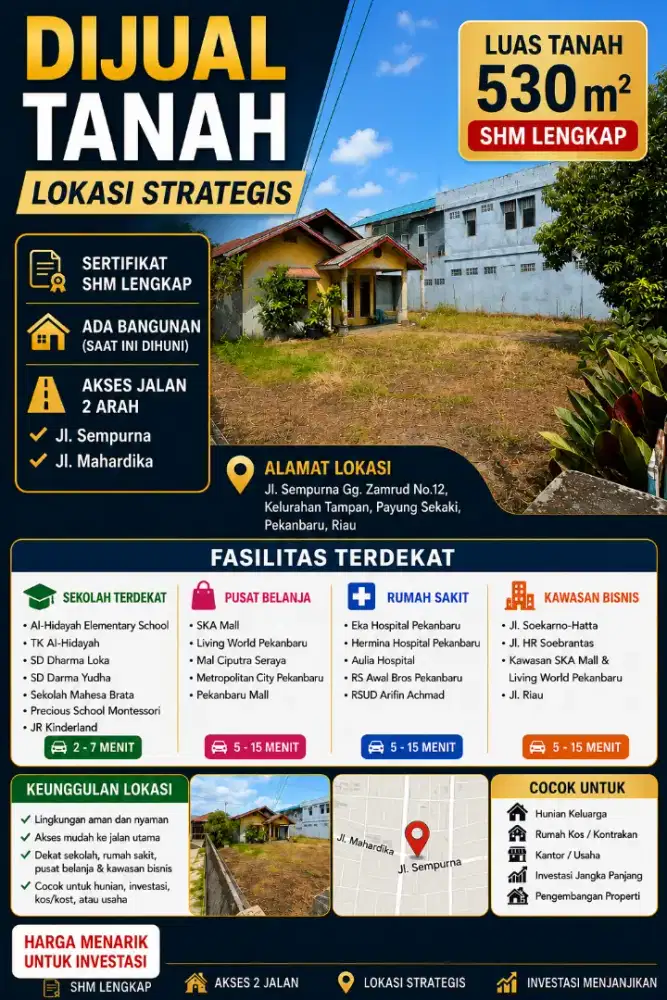 DIJUAL TANAH STRATEGIS 530 m² + RUMAH