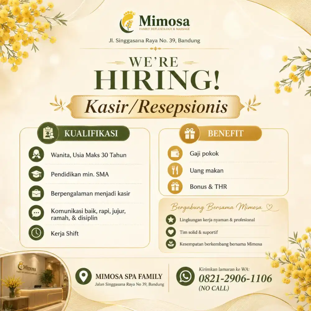 Lowongan Kerja Kasir/Resepsionis Bandung