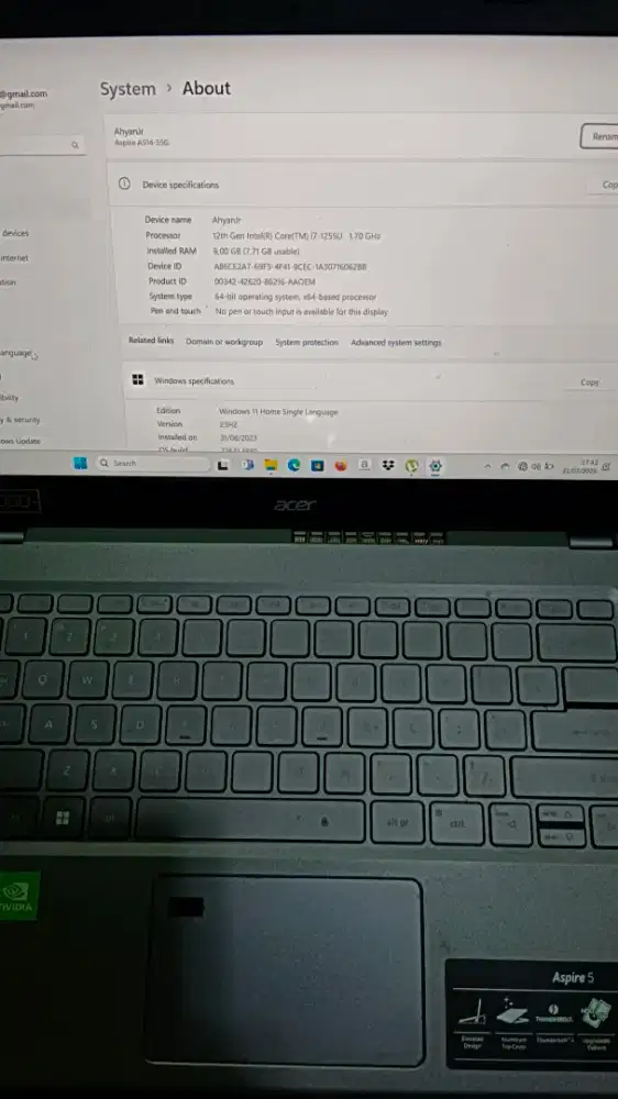 Jual cepatt lepi acer aspire 5 i7 gen 12 murah terjangkau