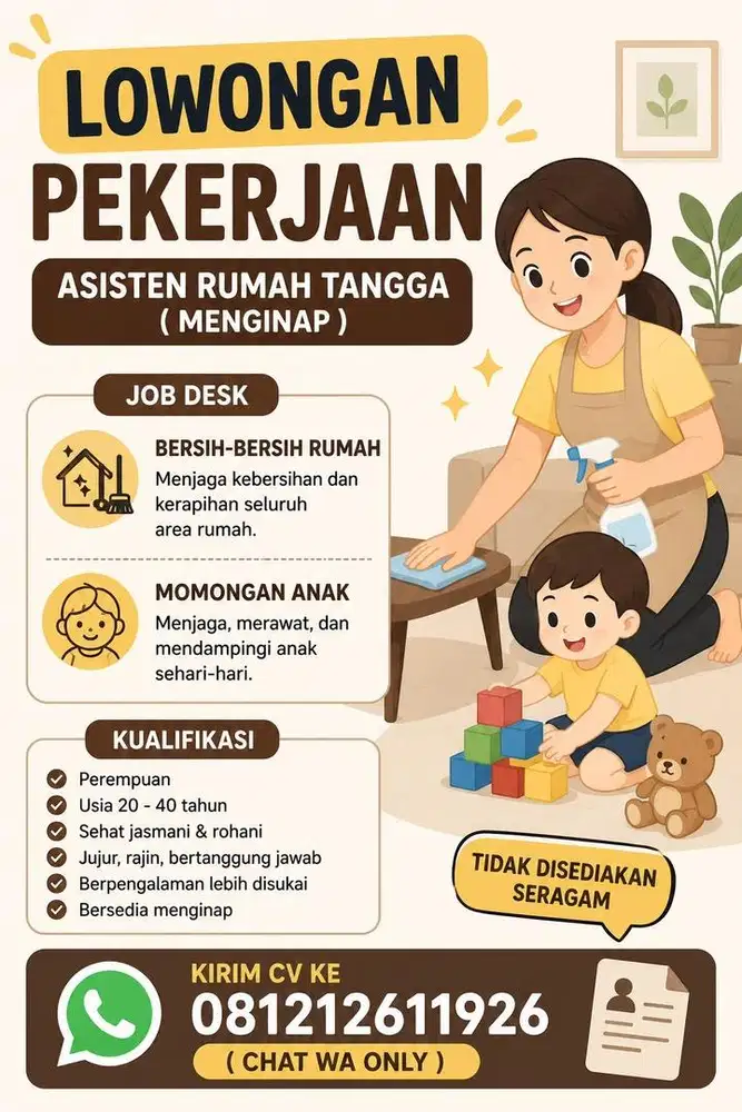 Lowongan ART + Mangasuh anak
