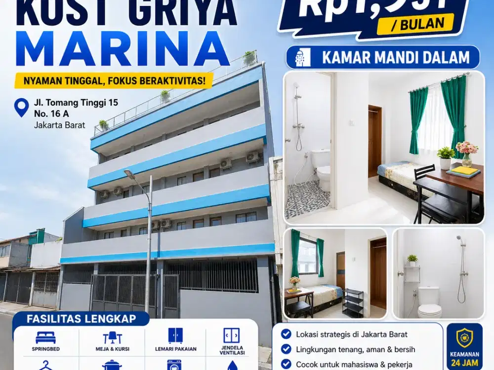 Disewakan Kost Campur Griya Marina Cuma 1,9 JT/bulan Full Furnish Lokasi Strategis Cocok Untuk Mahasiswa & Karyawan Book Now!!