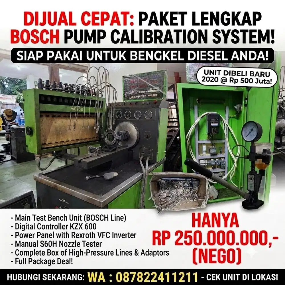 1 SET LENGKAP MESIN KALIBRASI BOSH PUMP DIESEL (BOSCH TEST BENCH)
