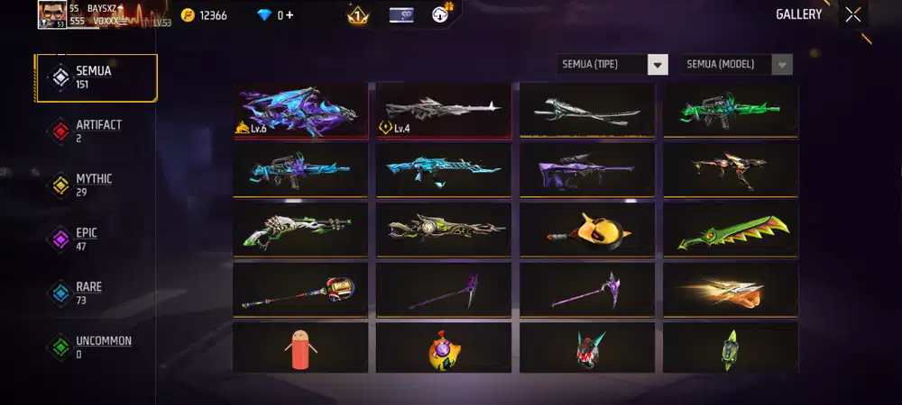 akun free fire dengan spesifikasi yang lumayan bagus untuk yang suka .
