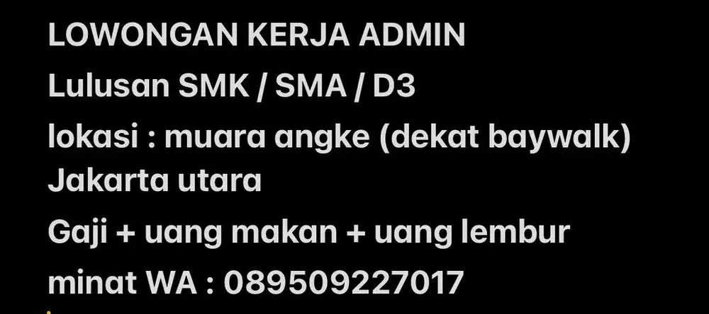Lowongan kerja admin Jakarta Utara