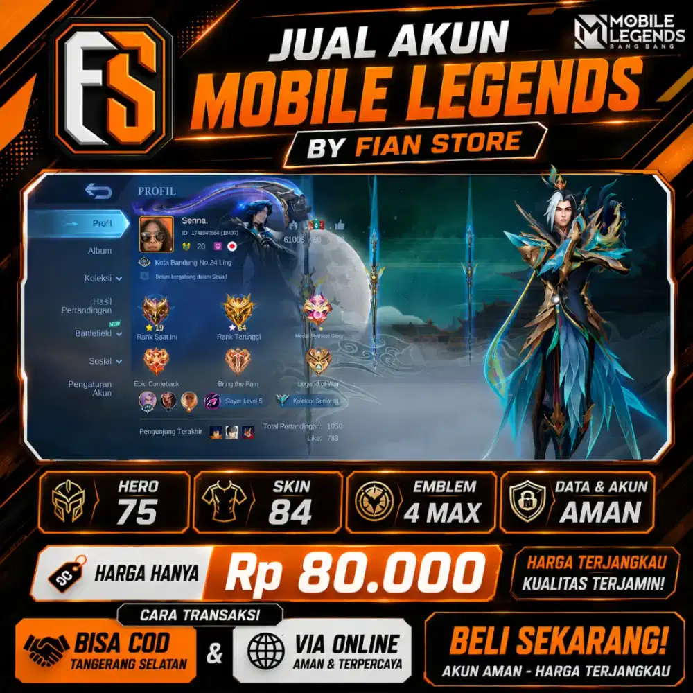 JUAL AKUN MOBILE LEGENDS SKIN 84 BY FIAN STORE