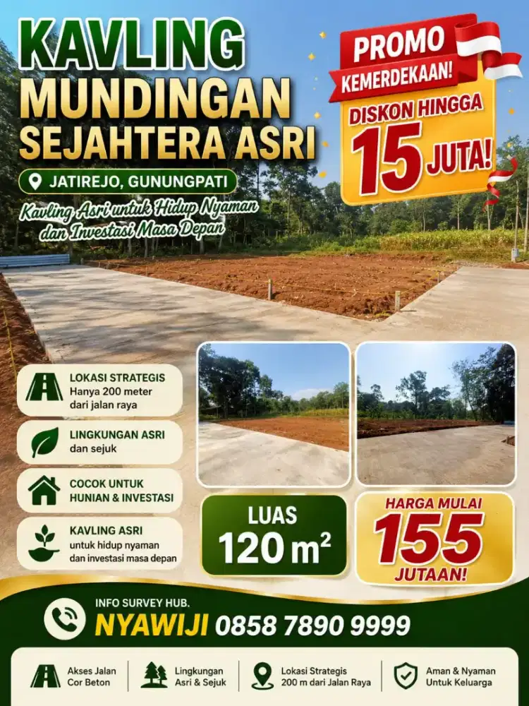 Tanah SHM ready siap bangun lingkungan sejuk dan tenang jalan lebar