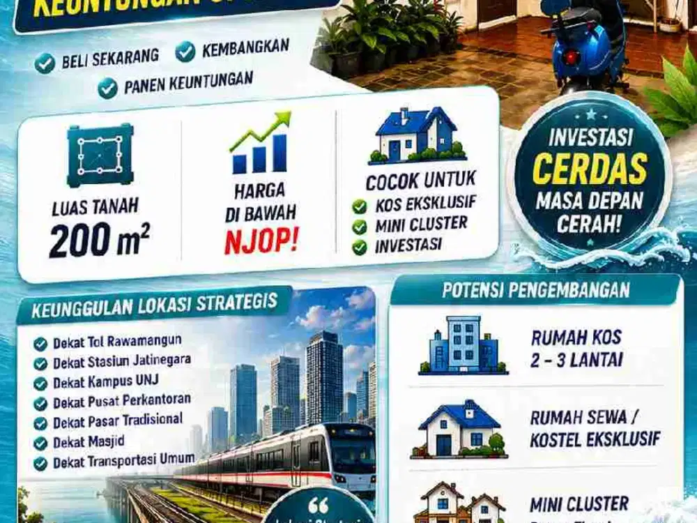 Jual Tanah di Matraman Pisangan Baru Jakarta Timur, Dekat Tol Cempaka Putih, 200 m², Murah,  Strategis, Nego