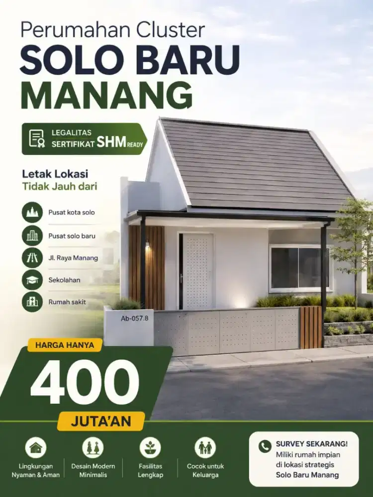 RUMAH BARU MURAH CLUSTER DI MANANG GROGOL SUKOHARJO