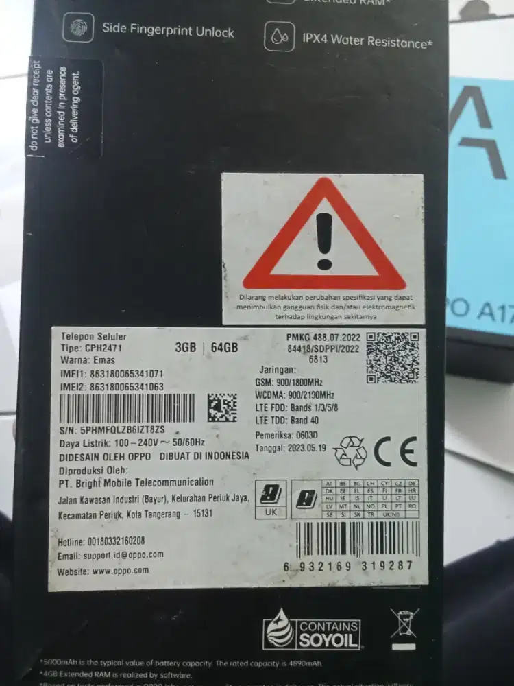 Oppoa17k ram 3/64