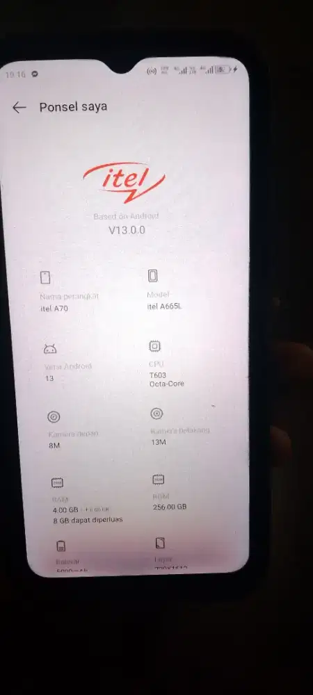 Jual Murah Hp Android itel A70, Ram 12Gb Kondisi Msh Bgs
