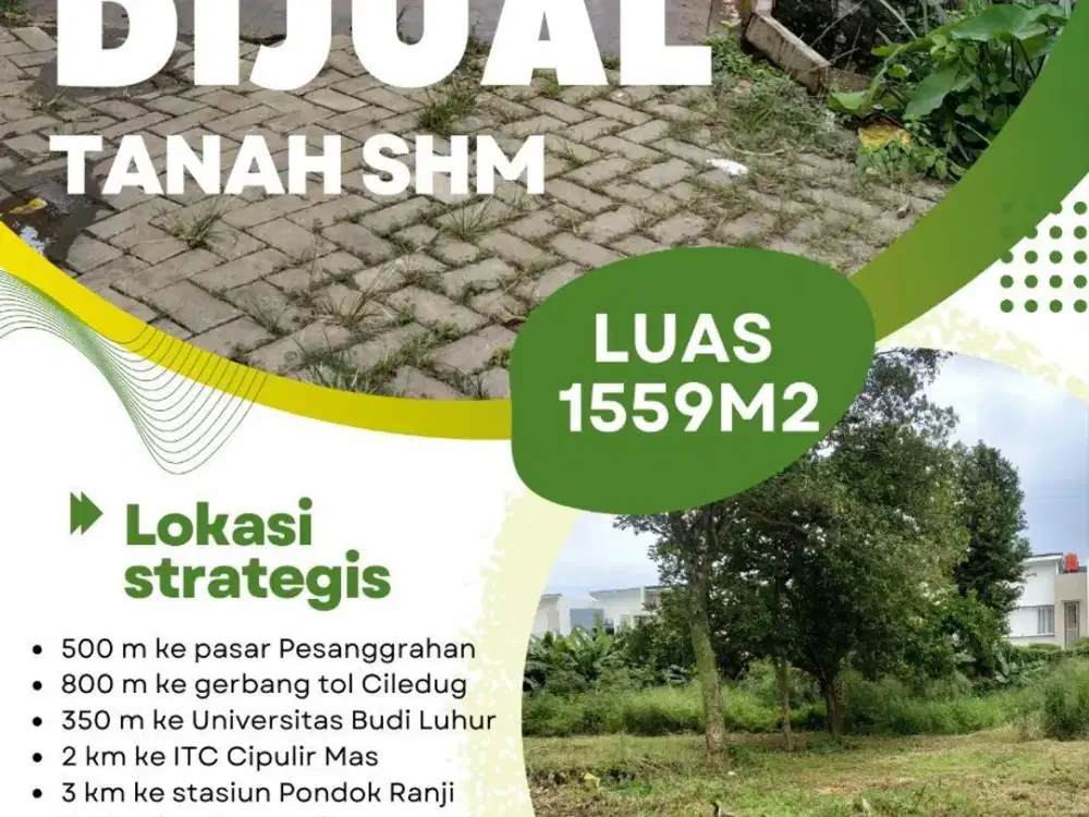 Tanah pesanggrahan jaksel 1559m: Dijual Tanah di pasanggrahan dekat  komplek Deplu 2 Km universitas Budi Luhur