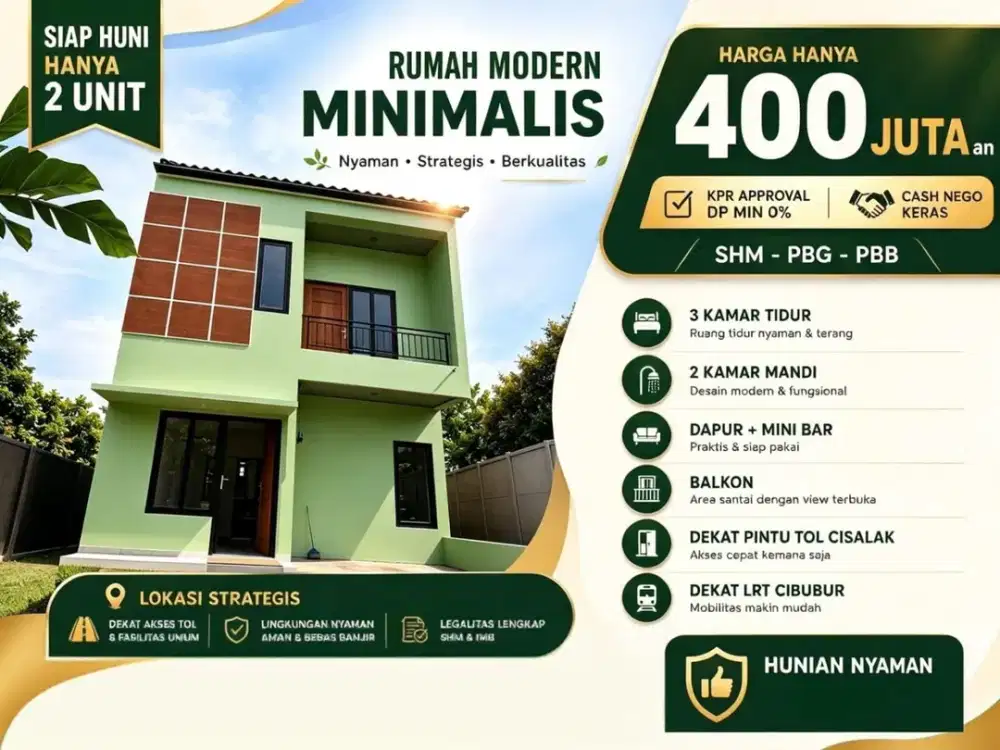 Rumah New 2 Lantai Siap Huni - Free Biaya Dekat RS Sentra Medika Cisalak Depok