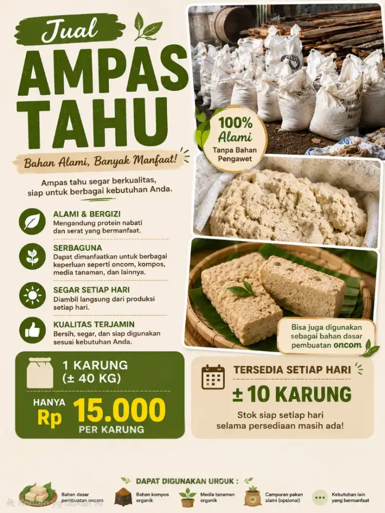 Jual Ampas Tahu Segar Langsung dari Produksi